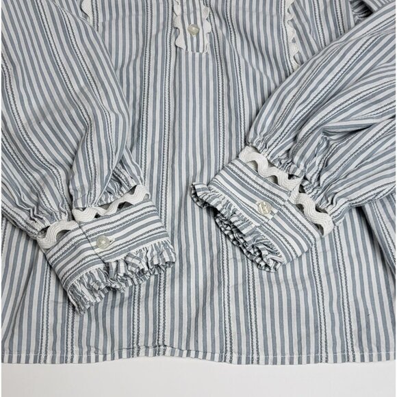 Sam Edelman Vida Stripe Ruffle Scallop Womens Top Medium - Picture 4 of 12